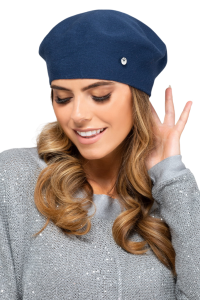 NASHVILLE beret damski  podwójny  z wiskozy kolor granatowy