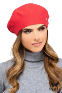 NASHVILLE beret damski  podwójny  z wiskozy kolor koralowy