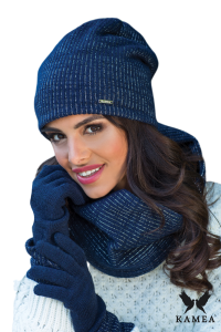 MARIA KOMPLET damski czapka z kominem kolor granatowy