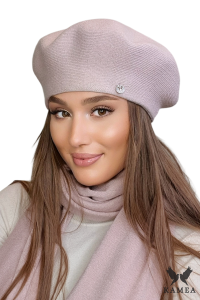 AFRAH gładki beret damski kolor różowy
