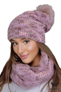 FAZILA-KOMPLET damski wełna baby alpaca kolor mix róż