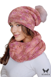 FAZILA-KOMPLET damski wełna baby alpaca kolor mix rudy