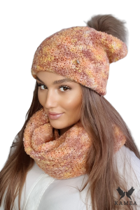 FAZILA-KOMPLET damski wełna baby alpaca kolor mix orange