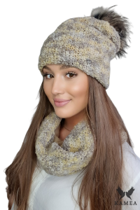 FAZILA-KOMPLET damski wełna baby alpaca kolor mix brąz-miód