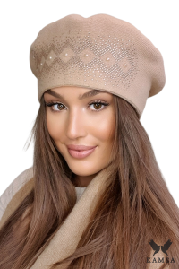 GINGER wełniany beret damski kolor camelowy