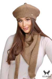 OFELIA – ciemny beżowy beret damski zimowy elegancki i ciepły beret KAMEA