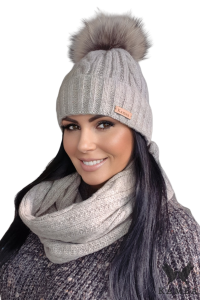 NICKY komplet czapka z kominem  kolor ciemny beżowy