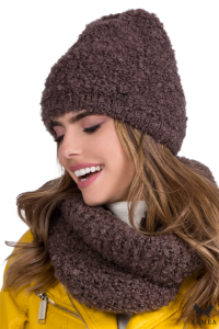 NIMFA komplet bukla czapka z kominem  kolor brązowy