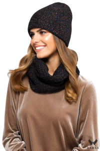 BADALONA-KOMPLET damski czapka+komin bawełna kolor czarny