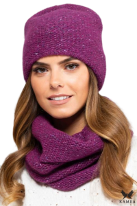 BADALONA-KOMPLET damski czapka+komin bawełna kolor fuksja