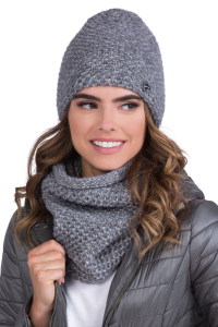 WILMA-KOMPLET damski zimowy czapka z kominem kolor szary