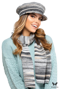 AMATRICIANA-KOMPLET damski czapka z szalikiem paski kolor beżowy