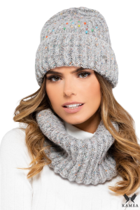 GIJON-KOMPLET zimowy damski czapka z kominem szary jasny