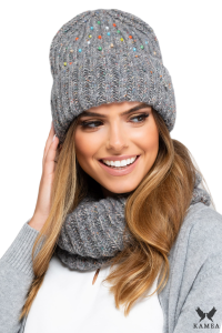 GIJON-KOMPLET zimowy damski czapka z kominem szary