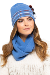 KOLORADO-KOMPLET młodzieżowy wełniany czapka z kominem niebieski