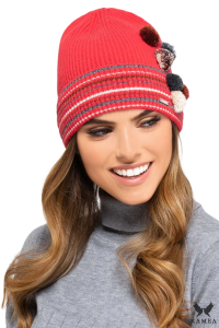 KOLORADO-KOMPLET młodzieżowy wełniany czapka z kominem koralowy