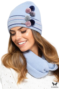 KOLORADO-KOMPLET młodzieżowy wełniany czapka z kominem błękitny