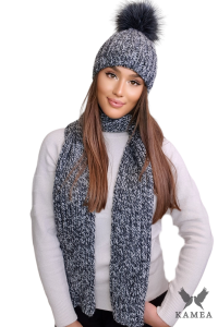Komplet zimowy czapka z szalikiem WEZYR  z pomponem kolor czarny