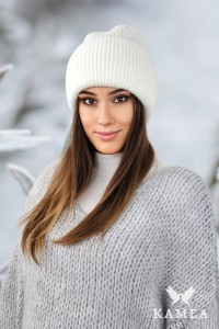 ALMA zimowa puszysta czapka w prążek kolor biały