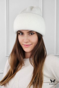 ALMA zimowa puszysta czapka w prążek kolor jasny beżowy