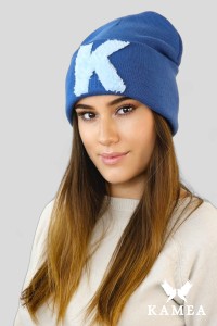 KELLY zimowa czapka beanie z aplikacją kolor jeansowy