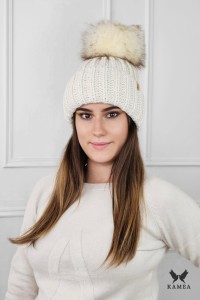 NEREA zimowa czapka gruby splot kolor ekru