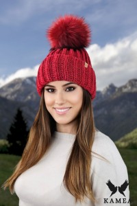 NEREA zimowa czapka gruby splot kolor czerwony