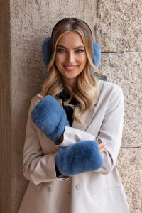 ASTER-mitenki, rękawice bez palców eco futro mięciutkie jak szynszyl kolor jeans