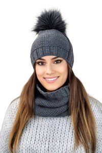FIONA komplet zimowy czapka z kominem kolor grafitowy