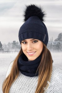 FIONA komplet zimowy czapka z kominem kolor granatowy