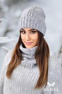 VERA damski komplet czapka z kominem kolor szary