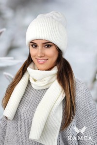 ALMA komplet czapka z szalikiem w prążek kolor biały