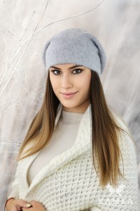 CLEO modny beret z angory kolor szary