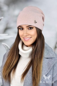 LILY gładka wełniana czapka damska z logo kolor różowy