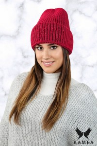 GINNY zimowa czapka z wykończeniem z cekina kolor czerwony