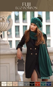 Beret Damski Zimowy  Z Pomponem Eco  Kolor  Zielona Butelka  Kamea-Fuji