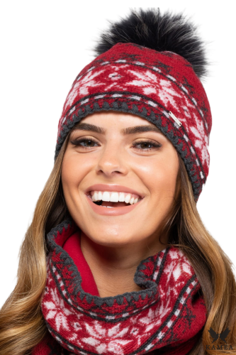 ANNAPOLIS czapka damska z pomponem eko czerwona