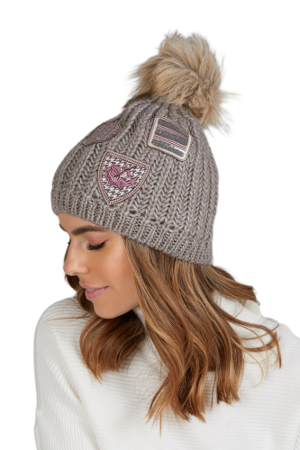 BOŻENA czapka damska zimowa z pomponem kolor beżowy