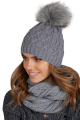 FLORENCJA czapka damska zimowa z pomponem kolor szary