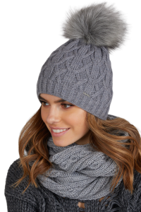 FLORENCJA czapka damska zimowa z pomponem kolor szary