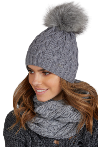 FLORENCJA czapka damska zimowa z pomponem kolor szary