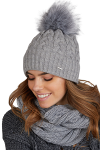 CAPRI Czapka Damska zimowa z pomponem Kolor Szary