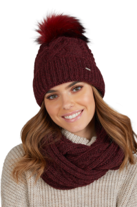 TORINO czapka damska zimowa z pomponem kolor Bordowy