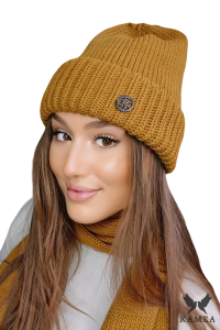 RAISA czapka damska kolor musztardowy