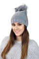 FIONA zimowa czapka damska na polarze z pomponem kolor szary