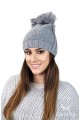 FIONA zimowa czapka damska na polarze z pomponem kolor szary