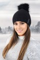 FIONA zimowa czapka damska na polarze z pomponem kolor czarny