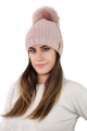 FIONA zimowa czapka damska na polarze  z pomponem kolor różowy