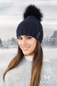 FIONA zimowa czapka damska na polarze z pomponem kolor granatowy