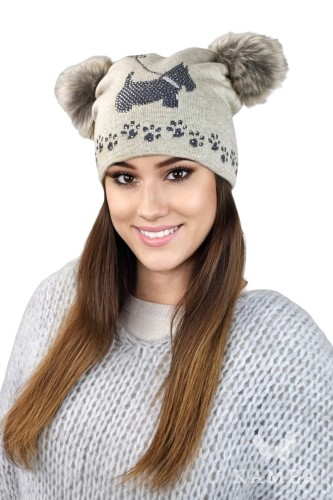 AVRIL czapka damska wełniana zimowa kolor beżowy